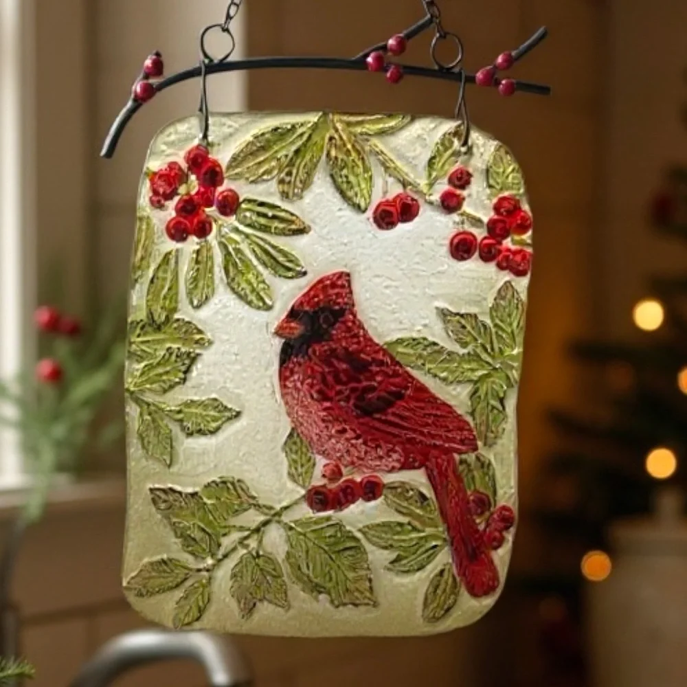 Cracker Barrel Hand-Painted Glass Cardinal Suncatcher Multicolor